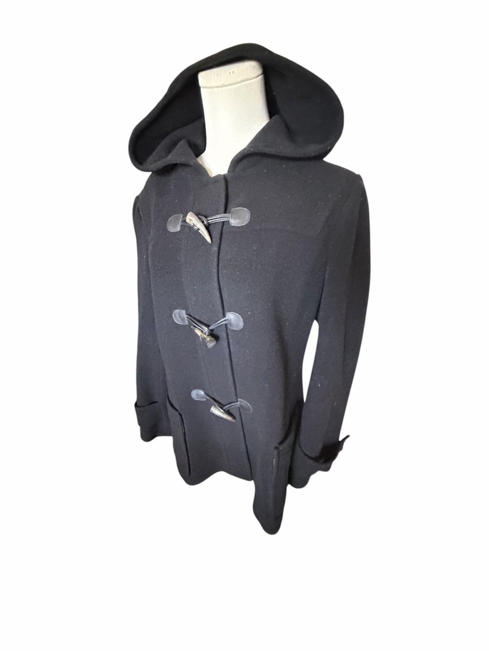 Michael Michael Kors 100% Wool Classic Black Hooded Toggle Coat Sz 12